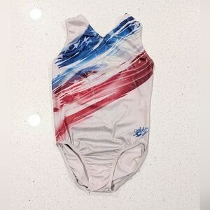 OLYMPIC Gabby GK Elite AS Small Gymnastics Dance Leotard PATRIOTIC Holographic